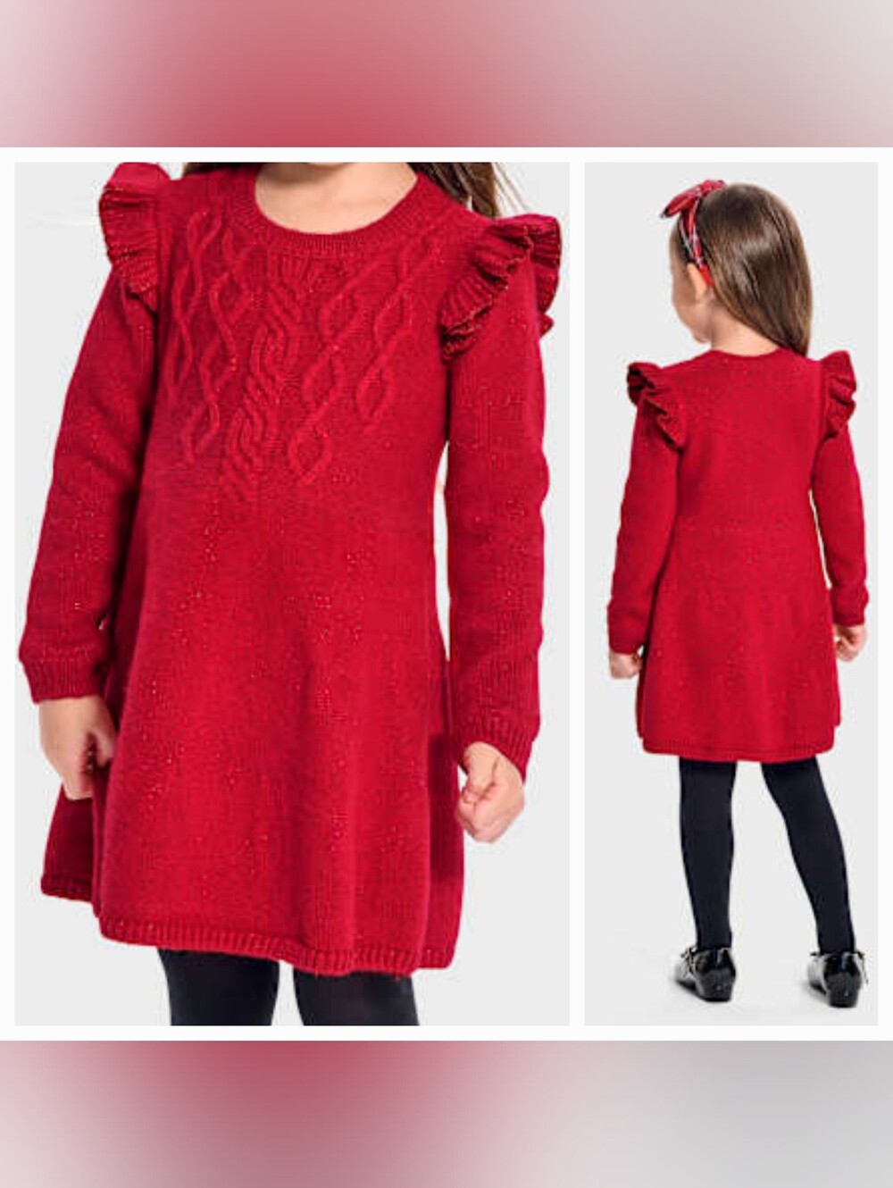 CARTER Girls Cable Knit Sweater Dress Color Red Size 5-5A
